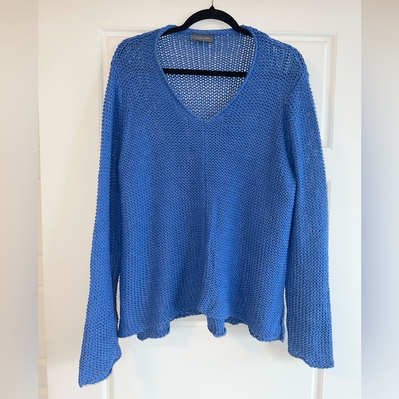 Wooden Ships Blue V Neck Sweater Size Medium-Large - Picture 1 of 6